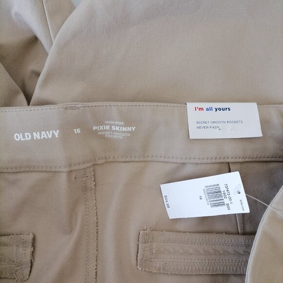 NWT Old Navy Womens Beige Secret Smooth Pockets Hi Rise Pixie Skinny Pants Sz 16 - Picture 5 of 6